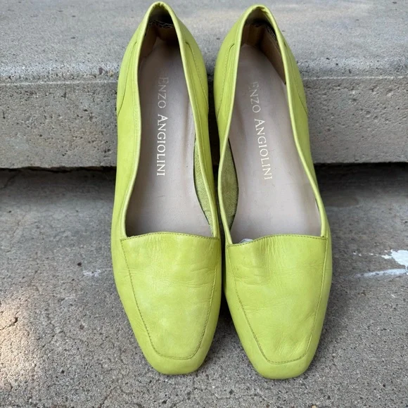 Vintage Enzo Angiolini liberty Lime Green Loafers flat leather size 9 - Picture 1 of 10